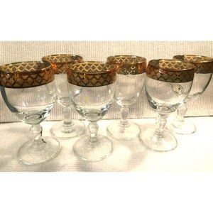 Set of Six J Presiosi Lavorato A Mano Gold Rimmed Glasses, Made in Italy, Wine G